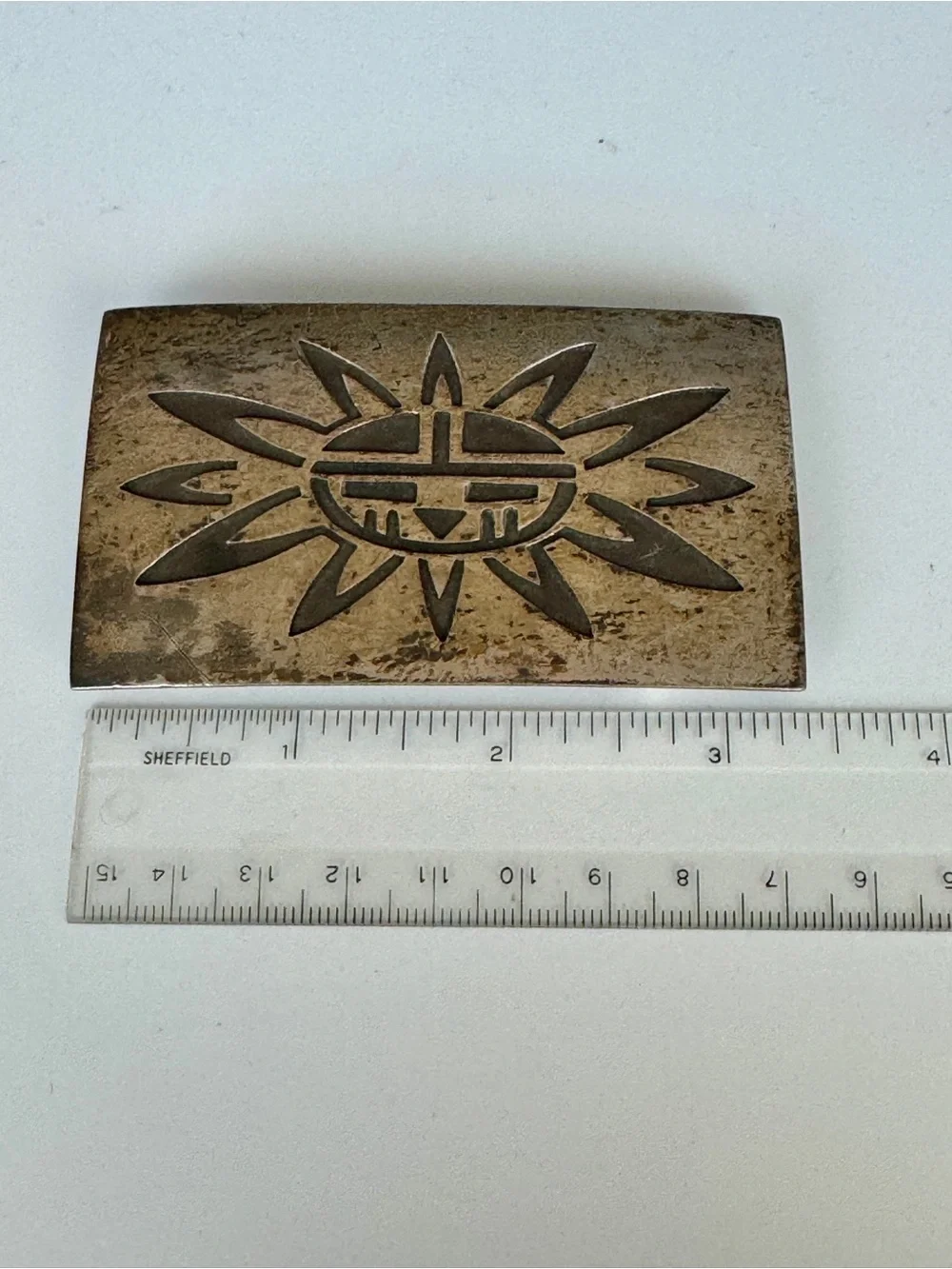 Zuni Sun God Belt Buckle- with Artist Stamp